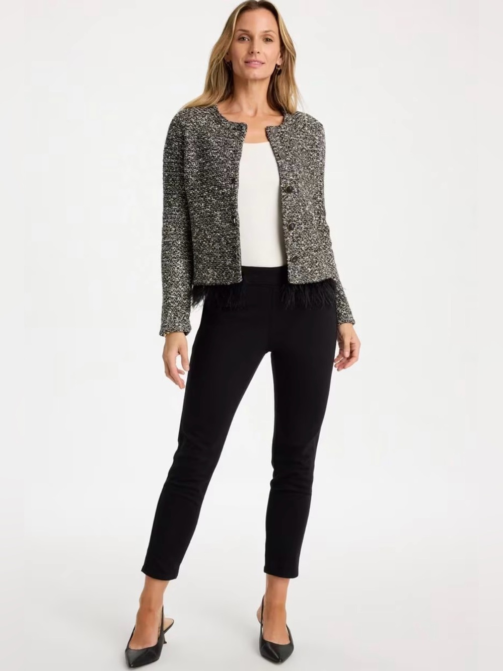 GUC- Chico’s Women’s Modern Pull-on Ankle Jeans, Black Knit, Sz 1 (8/Medium)